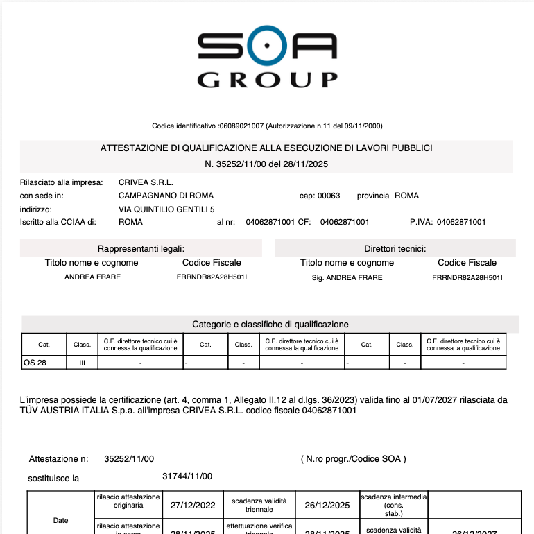 Attestazione SOA Crivea Srl